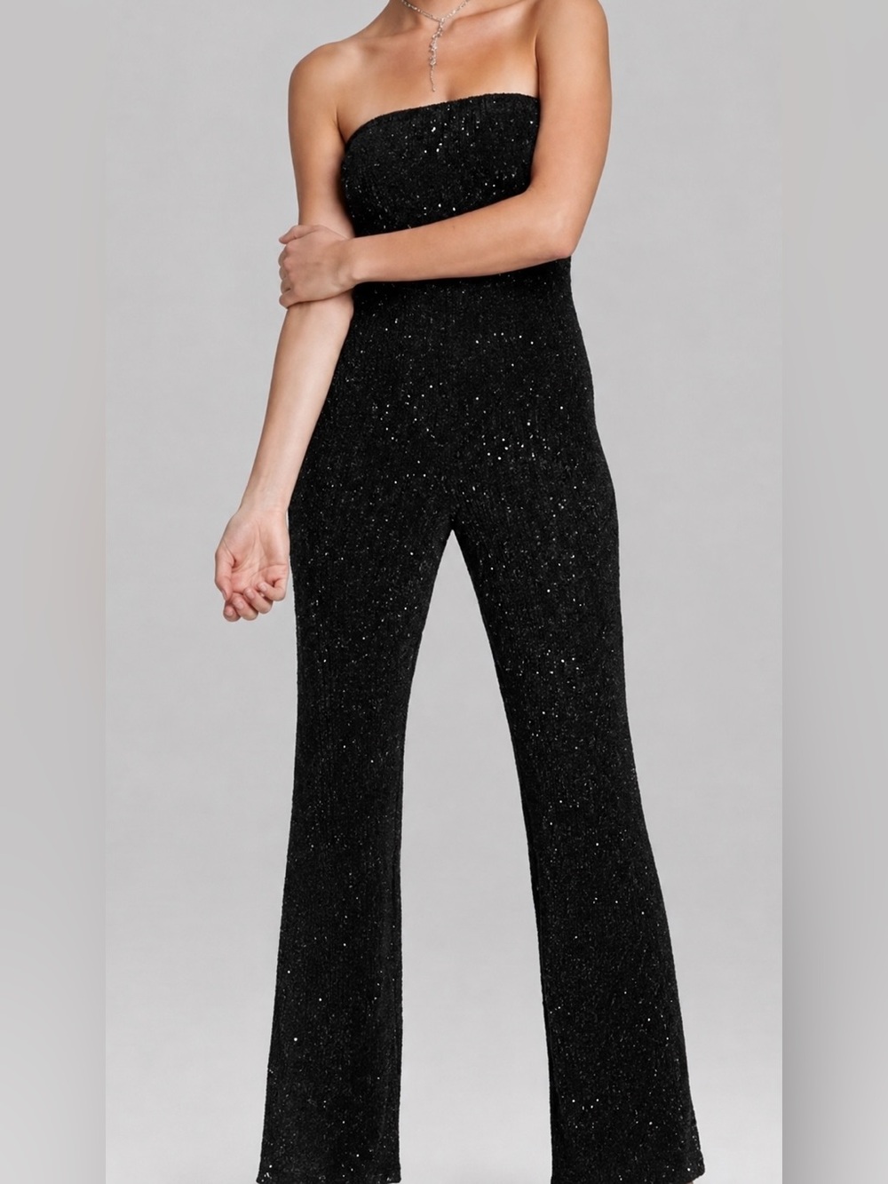 wild fable Black Sequin One-Shoulder Wide-Leg Jumpsuit